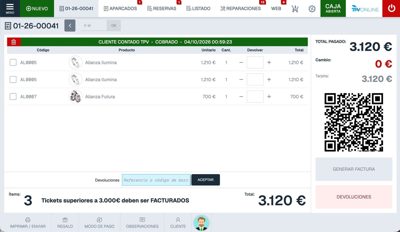 Ampliar pantalla de TPV Online: Ticket con QR VeriFactu