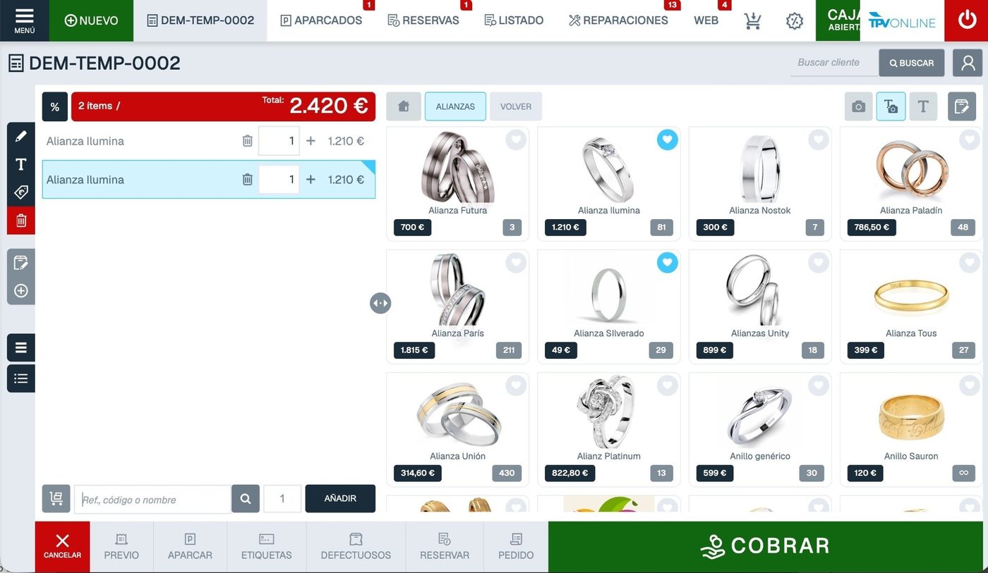 Enlarge TPV Online screen: Sales screen